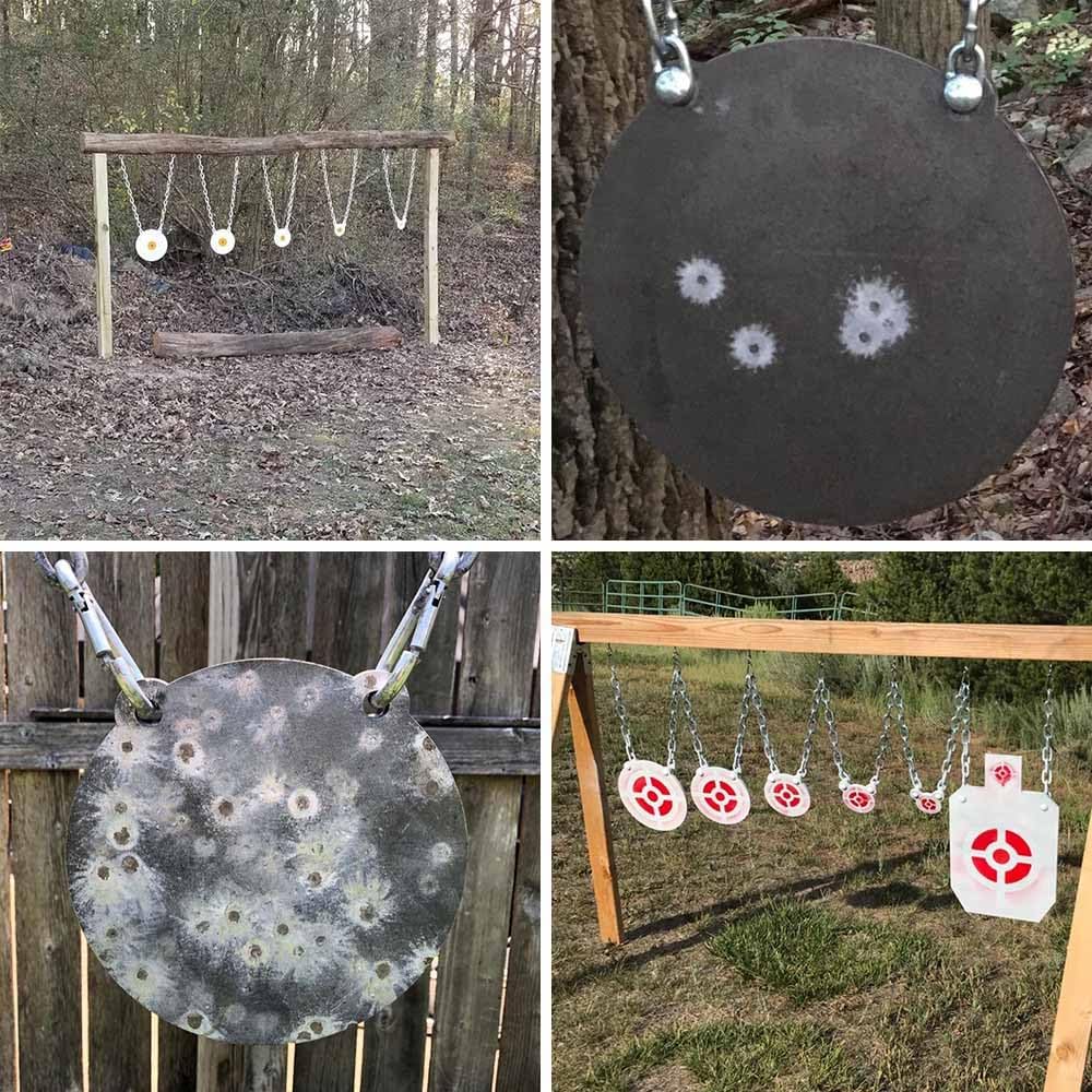 Set of 5, 3/8" AR500 Steel Gong Shooting Targets, Laser-Cut Raw Steel 3" 4" 6" 8" 10" Dia. Swing Paddles, Gong Shooting Target with Instant Feedback