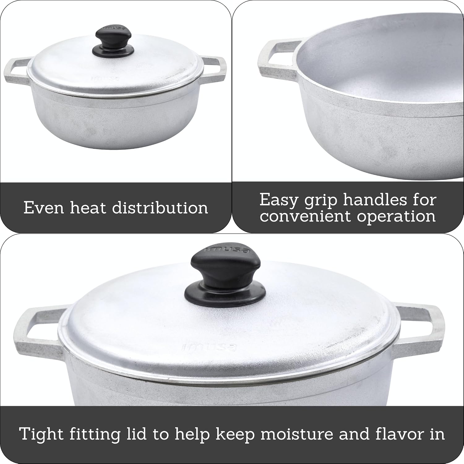 IMUSA USA 11.6Qt Jumbo Traditional Colombian Caldero, 11.6 Quart, Silver | Nonstick Finish, Glass Lid with Easy-Grip Handles, Ideal for Rice and Stews, Great for Family Meals