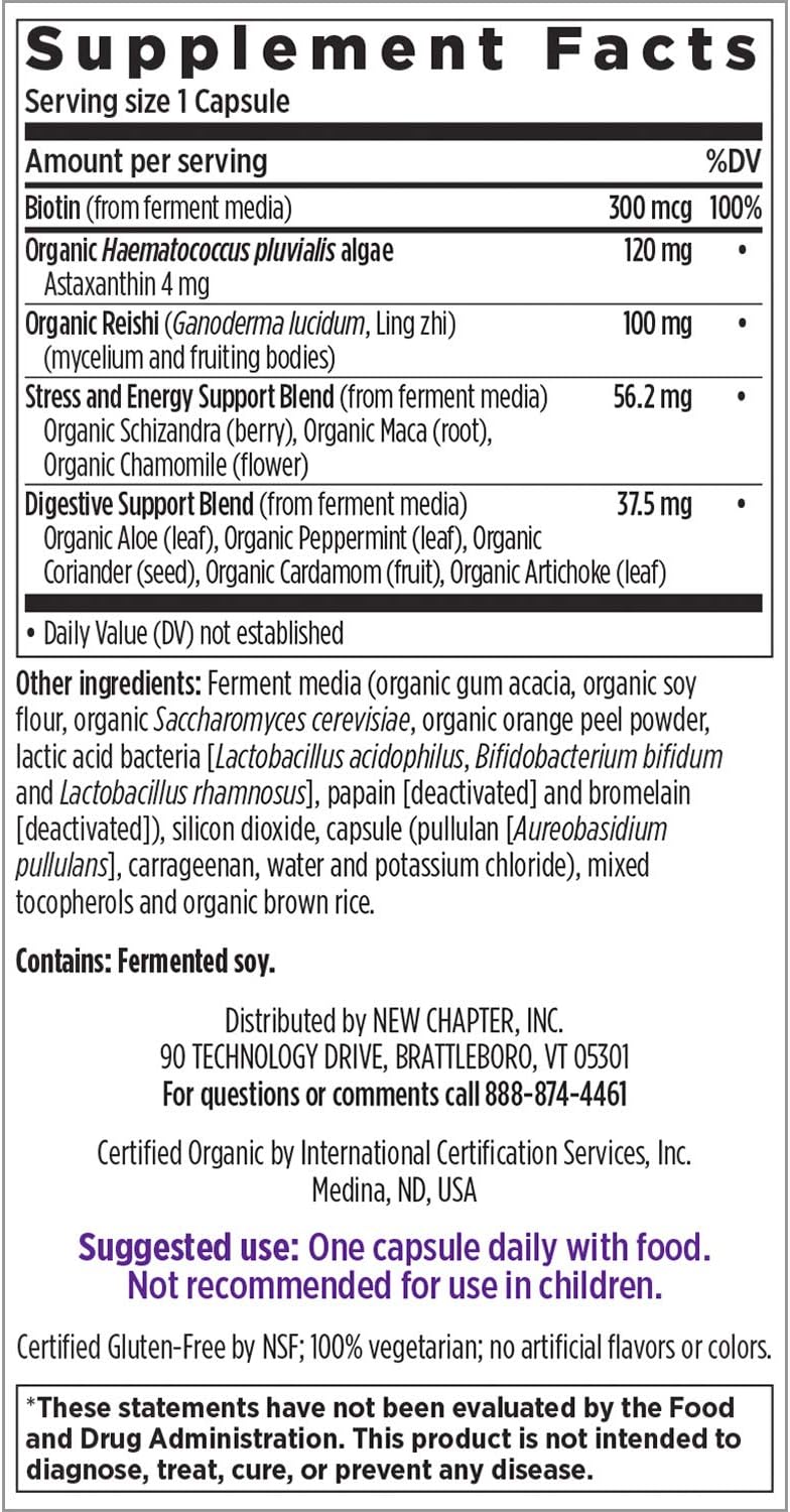 New Chapter Hair Skin & Nails Vitamins with Fermented Biotin+astaxanthin Vegetarian Capsule, 30 Count (Pack of 1)