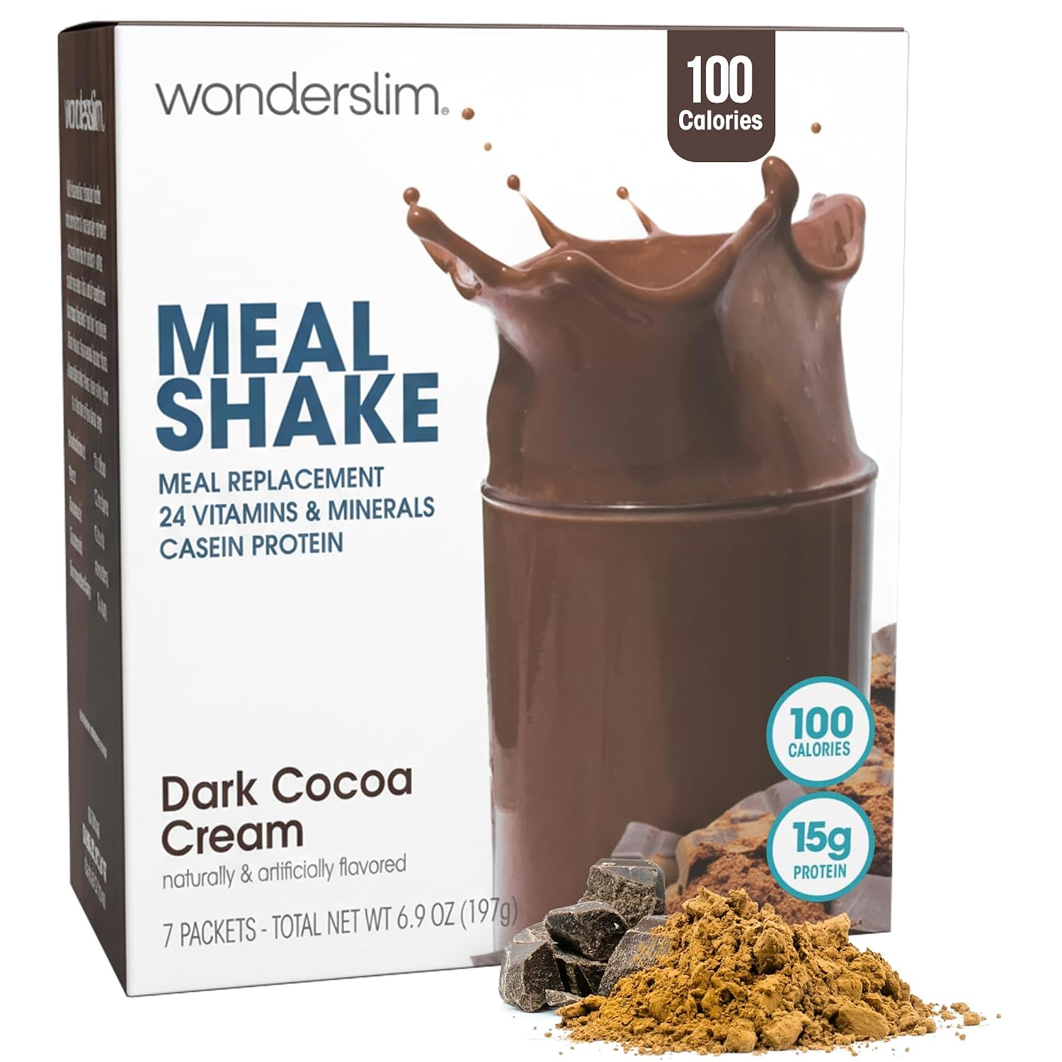 WonderSlim Protein Meal Replacement Shake – 15g Protein, 24 Vitamins & Minerals, Low Carb, Low Calorie, Gluten Free – Meal Replacement Drink for Weight Management, 7 Count Packets (Dark Cocoa Cream)