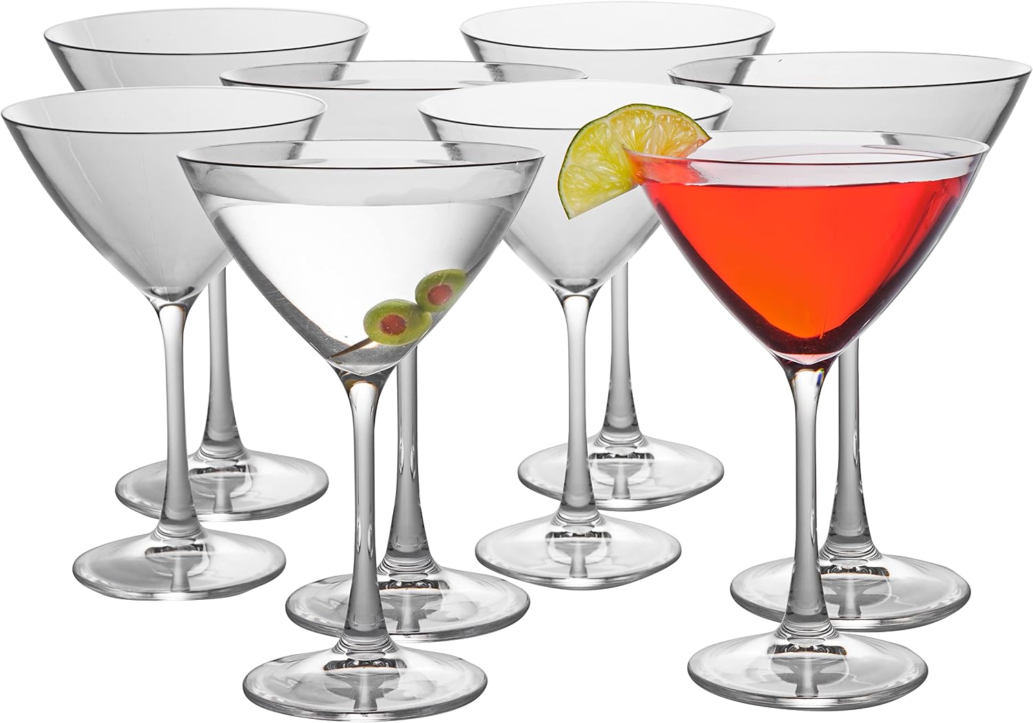 D'Eco 100% Tritan 9 oz Martini Glasses, Shatterproof Glassware, 8 Pack | Reusable