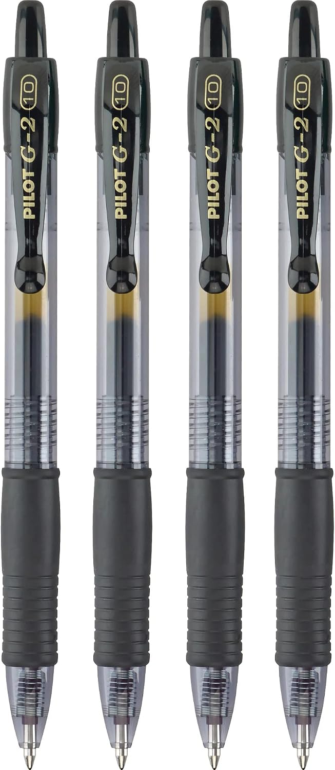 PILOT G2 Premium Rolling Ball Gel Pens, 1.0 mm, Black Ink, 4-Pack