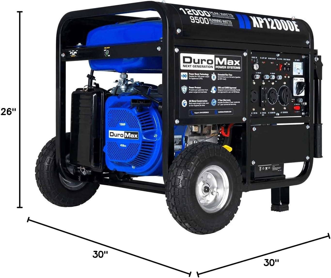 DuroMax XP12000EH 12,000-Watt Dual Fuel Portable Generator – Gas & Propane, Electric Start, Whole Home Backup Power, Transfer Switch Ready, RV & Emergency Ready
