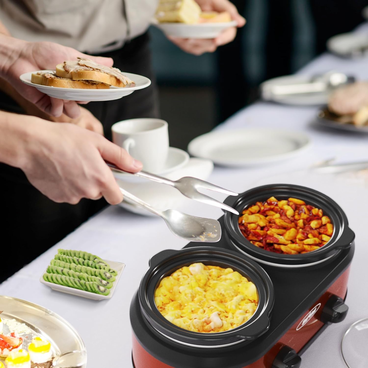 Sunvivi Double Slow Cooker, 2 Pot Small Mini Crock Buffet Servers and Warmer