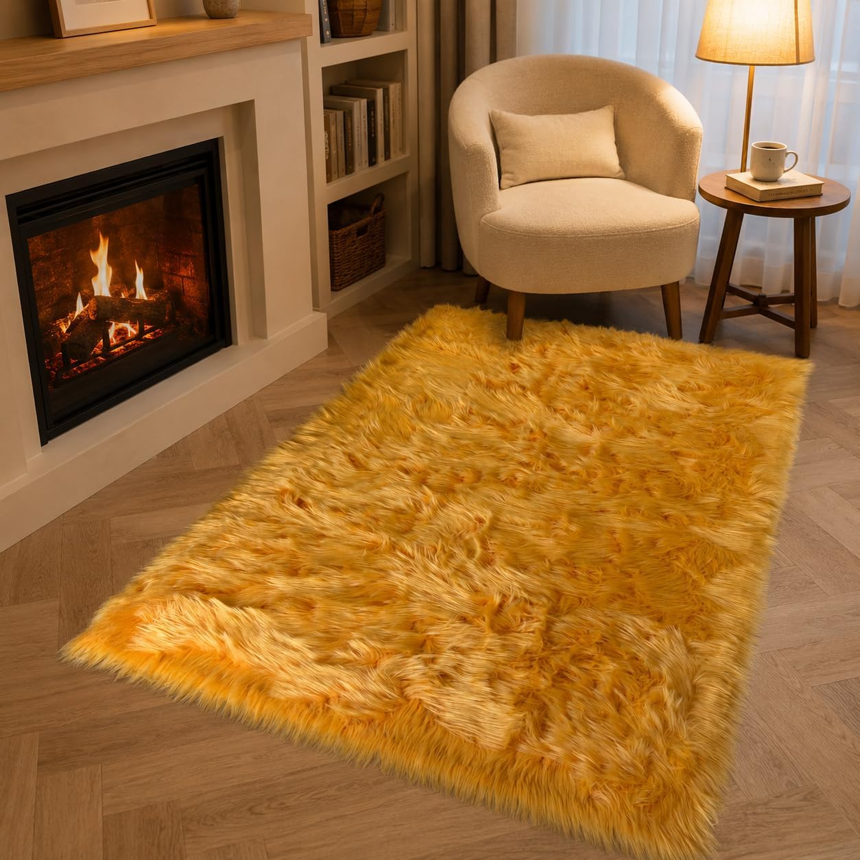 EasyJoy Ultra Soft Fluffy Shaggy Area Rug Faux Fur Rug Chair Cover Seat Pad Fuzzy Area Rug for Bedroom Floor Sofa Living Room (2 x 6 ft Sheepskin