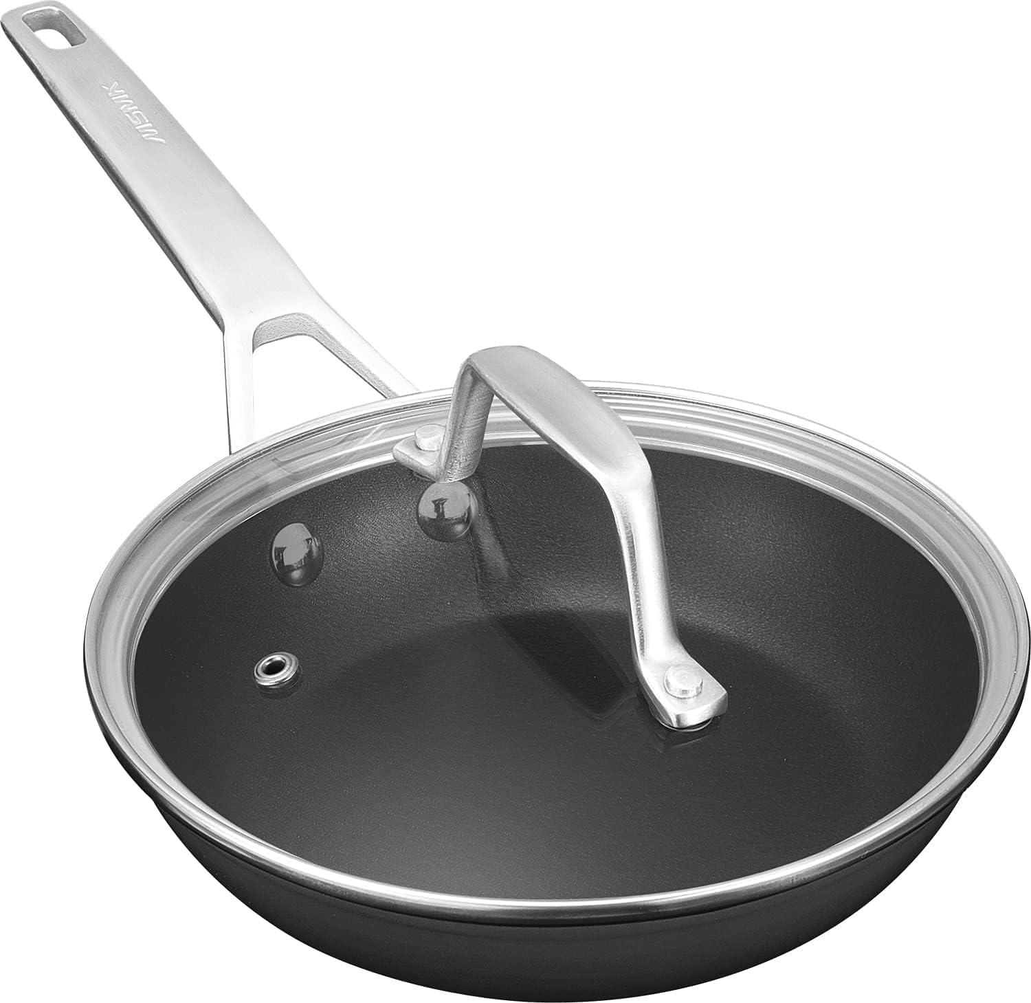 MsMk 12 Inch Nonstick Frying pan with Lid, Grey Large Cooking Pan Skillet