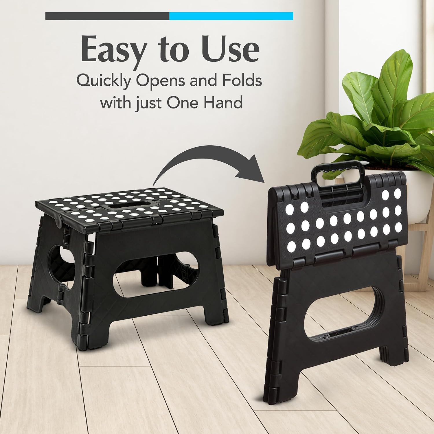 Handy Laundry Folding Step Stool 9 Inch, Black, Non-Slip Holds 300 lbs | 9 Inch, Black, Foldable Collapsible Step Stool, Non-Slip, Holds 300 lbs, Kitchen Bathroom Bedroom, Adults