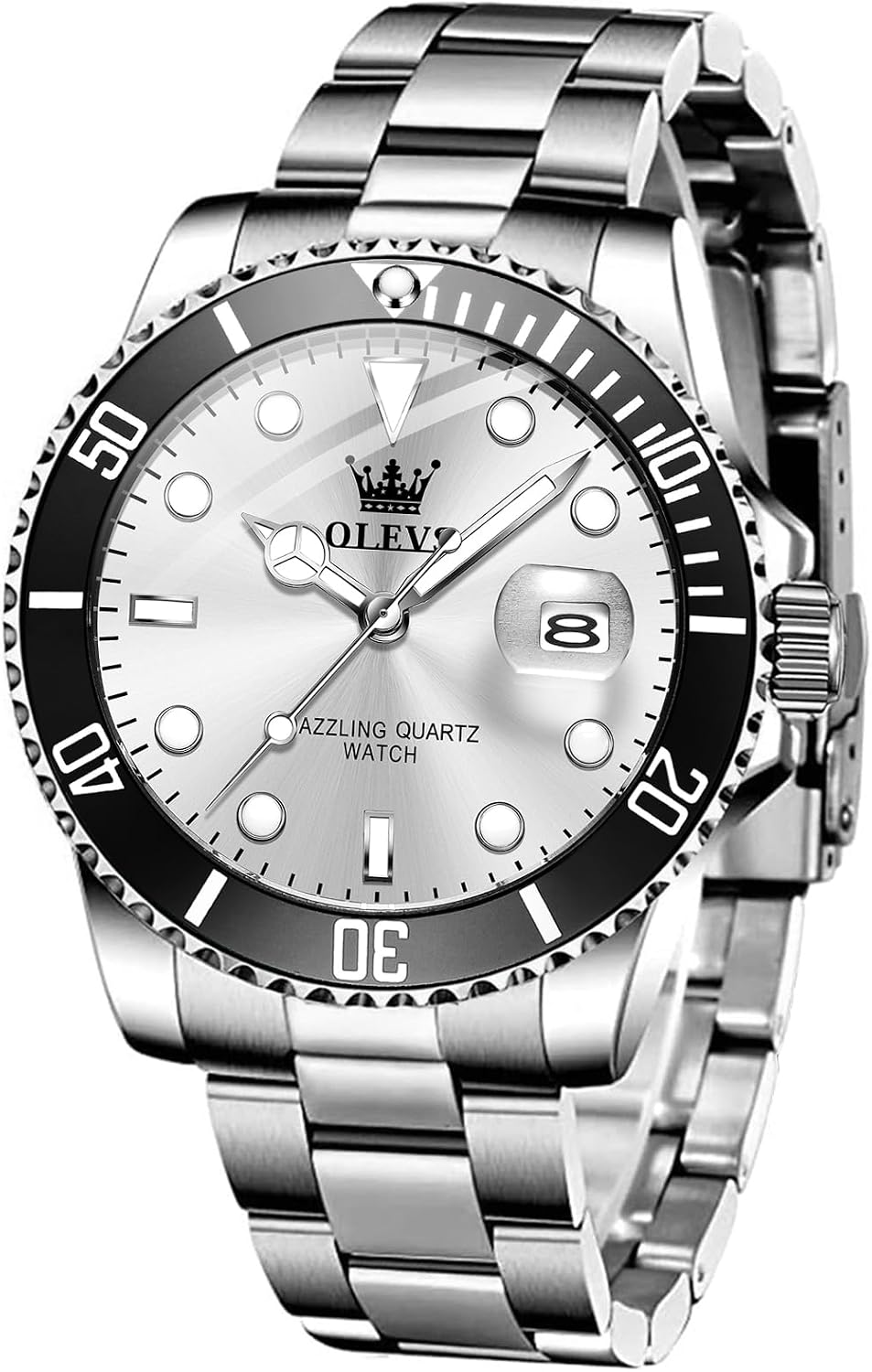 OLEVS Watches for Men,Classic Luxury Big Face Men Watches, Silver Dress Stainless Steel Men Wrist Watch with Luminous Analog Relojes para Hombres