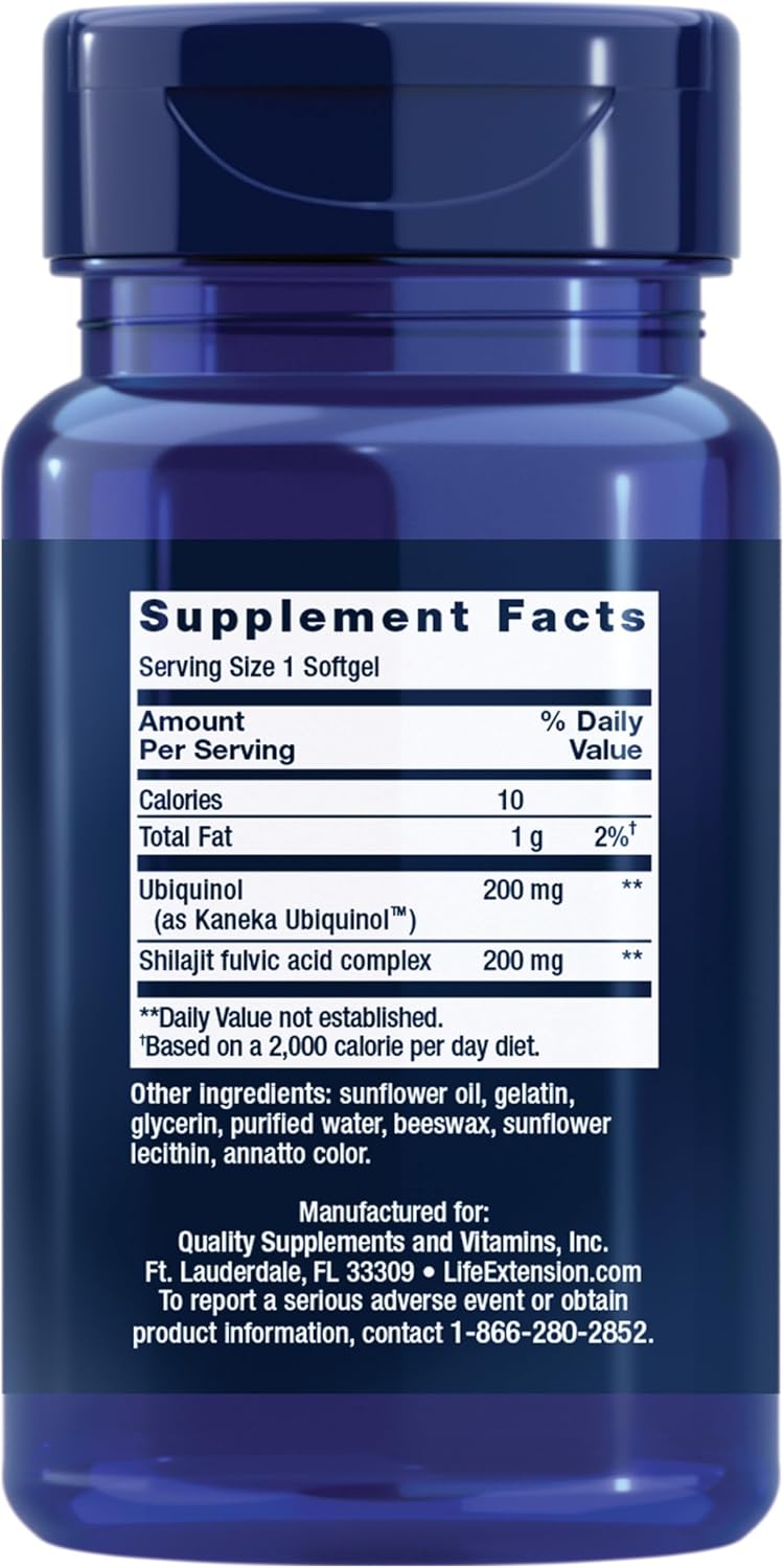 Life Extension Super Ubiquinol CoQ10 with Enhanced Mitochondrial Support, Heart Health Supplement, Maximum Absorption, 50 mg, Non-GMO, Gluten-Free, 30 softgels | Ultra-Absorbable Ubiquinol CoQ10 with Shilajit for Heart Health & Cellular Energy Production…