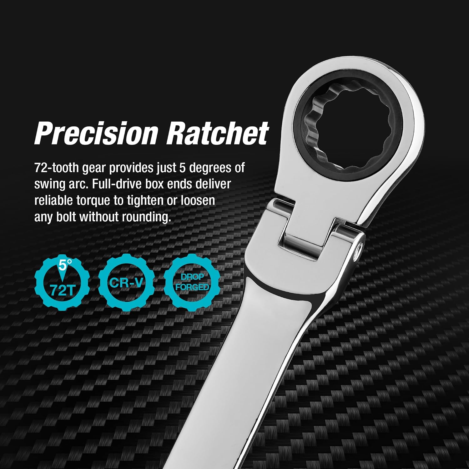 DURATECH Extra Long Flex-Head Ratcheting Wrench Set, Metric, CR-V Steel