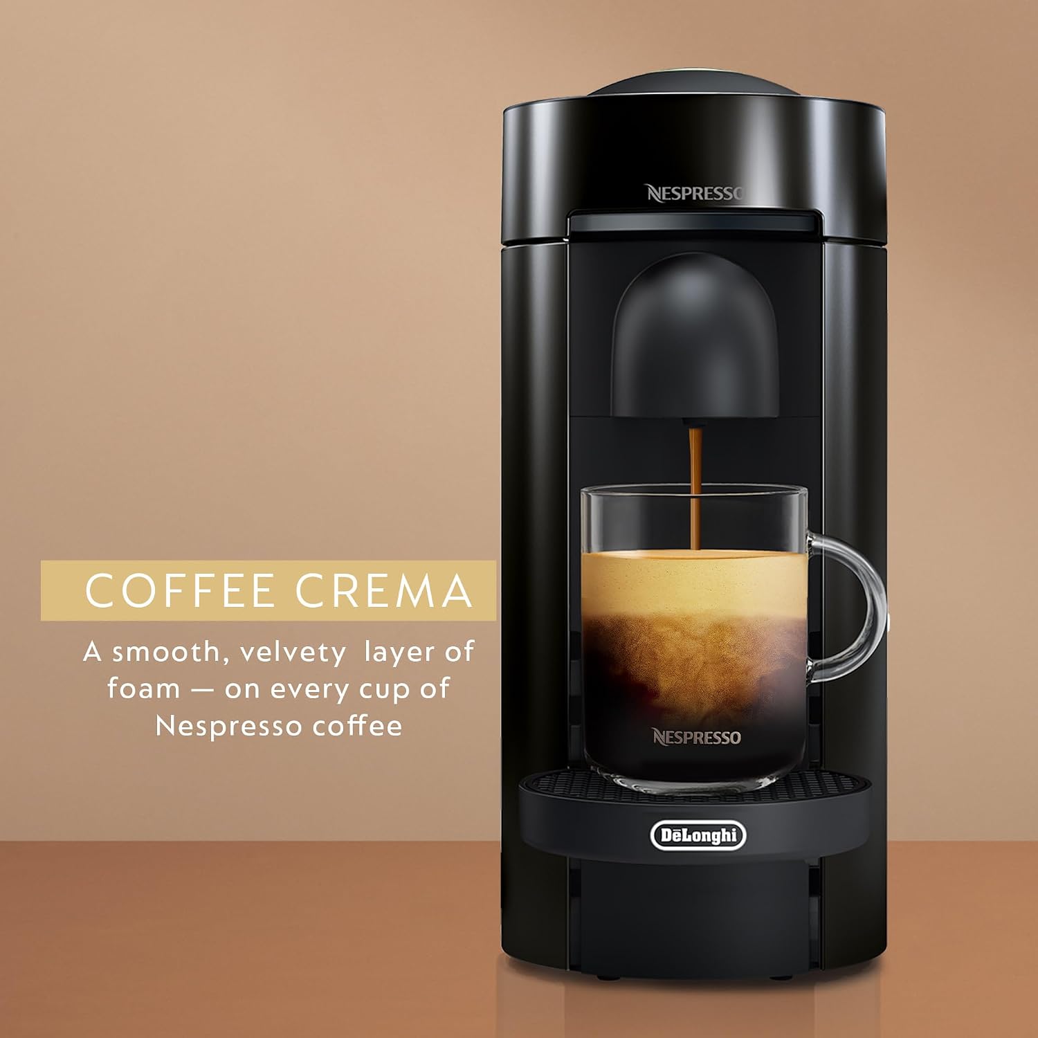 Nespresso Vertuo Plus Coffee & Espresso Maker by De'Longhi, Grey | Grey coffee machine that brews 4 cup sizes: 5 and 8 oz. coffee, plus single and double espresso, at the touch of a button.