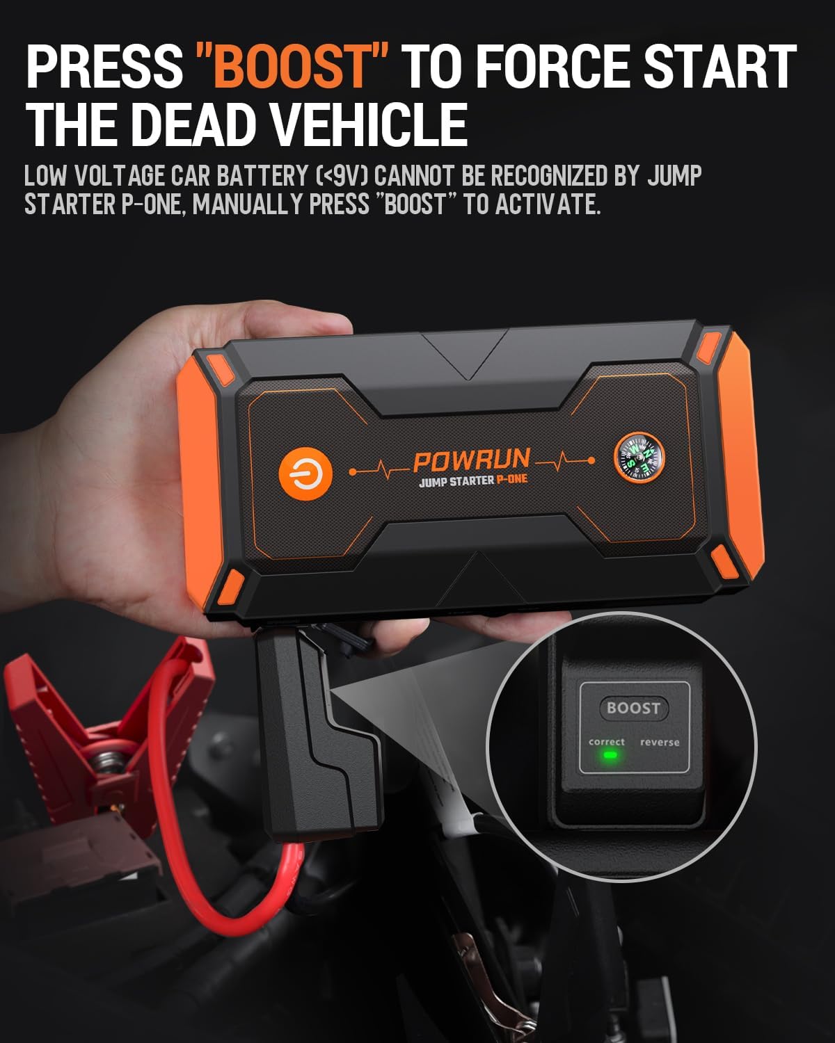 Powrun P-ONE Jump Starter, 2000A Portable Jump Box - Car Jump Starter Battery Pack for up to 8.0L Gas and 6.5L Diesel Engines