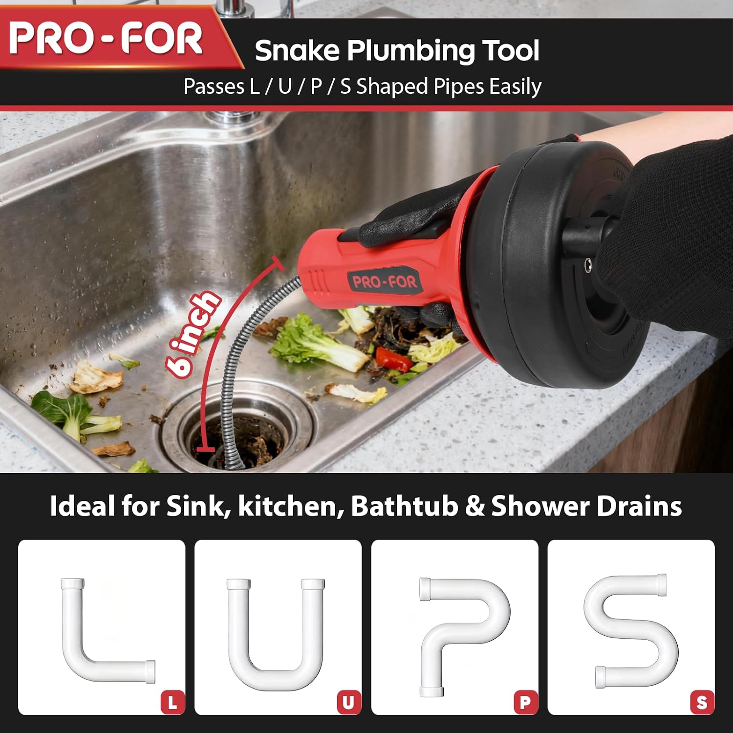 Drain Auger, 16.4FT Plumbing Snake Drain Clog Remover, Manual & Drill Powered Drain Snake for 0.75–2 Inch Pipes, Sink, Shower, Bathtub, Toilet