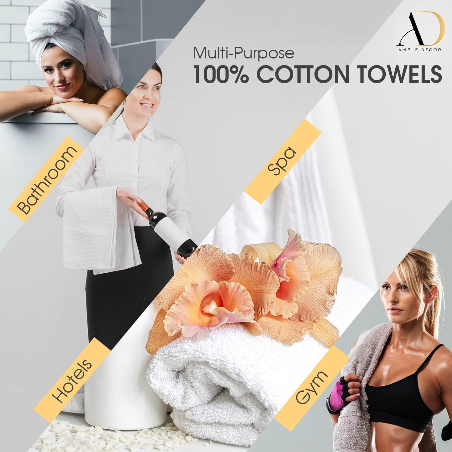 Ample Decor 100% Cotton Hand Towels 18x28 Inches, 600 GSM, Soft & Absorbent, Set of 12, Purple