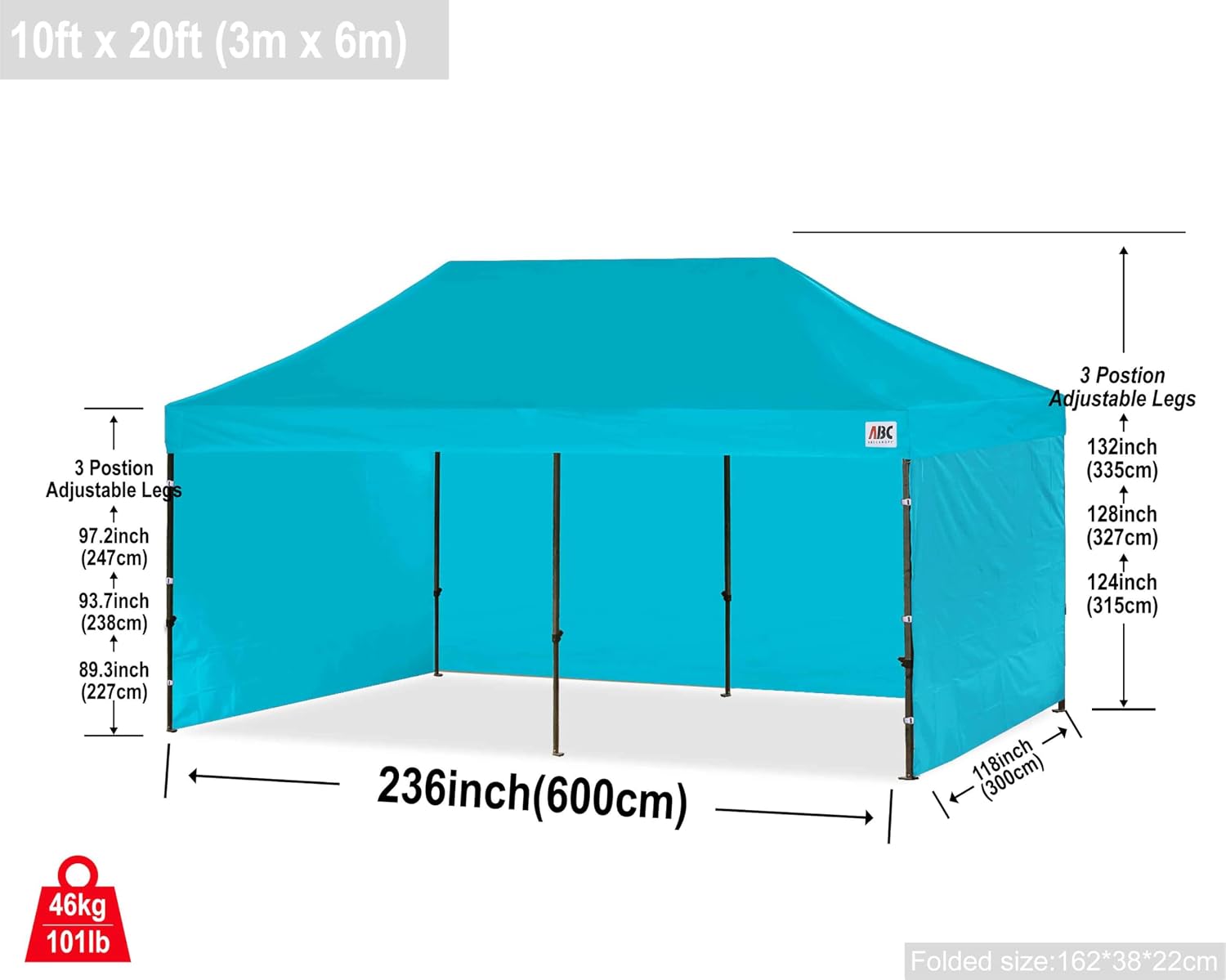 ABCCANOPY Heavy Duty Easy Pop up Canopy Tent with Sidewalls 10x20, Turquoise
