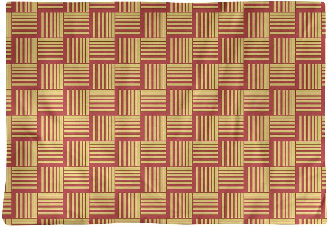 Dana Strider Color Contrast Basketweave Stripes Table Placemat, 18 x 14, Red & Yellow