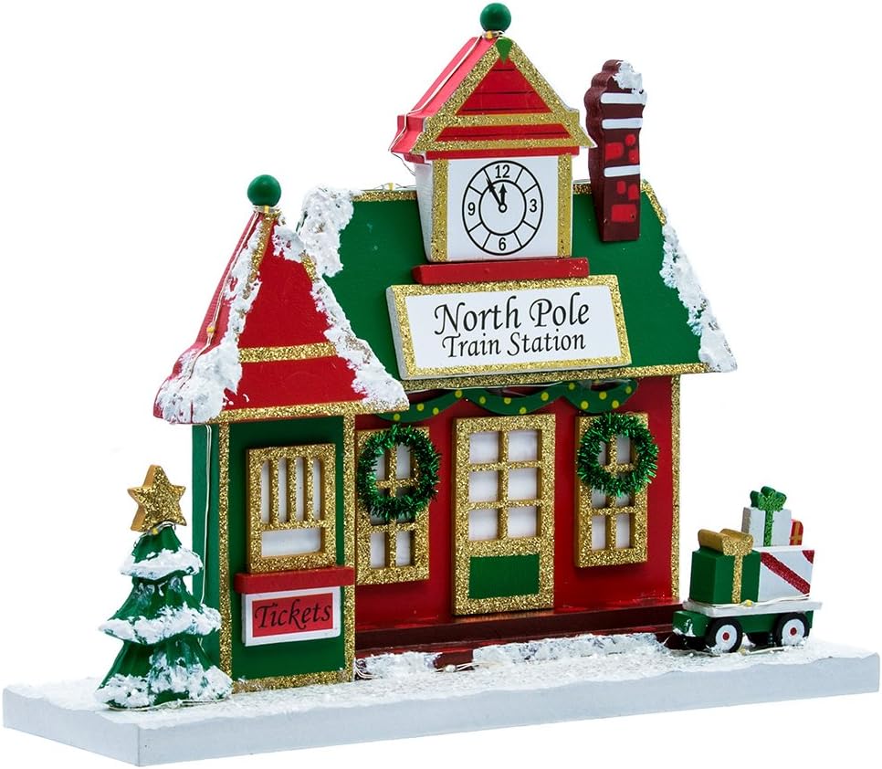Kurt Adler C6879 9.75" Battery-Operated North Pole Train Station Building