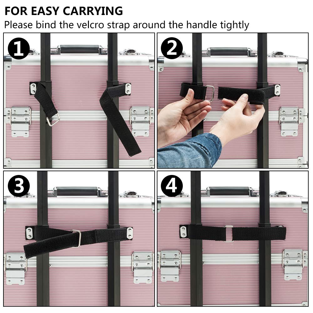 mefeir 4 in 1 Rolling Makeup Train Case, Aluminum Makeup Travel Organizer Cosmetic Case, Cosmetology Display Suitcase on Wheels, Beauty Storage Luggage Lockable w/4 Removable Wheels (Black)