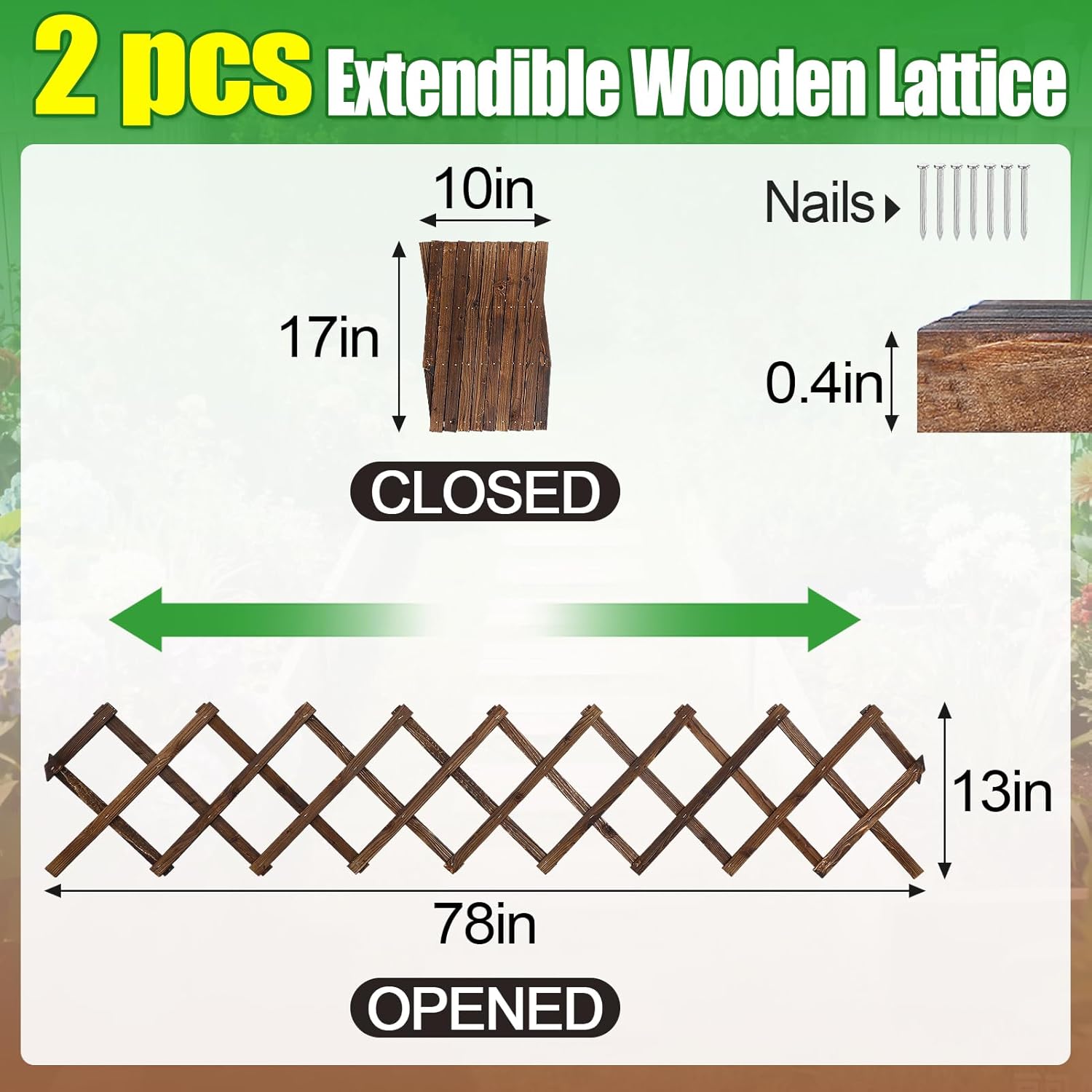 2Pcs 13x78 Expandable Wood Wall Trellis for Climbing Plants Outdoor/Indoor