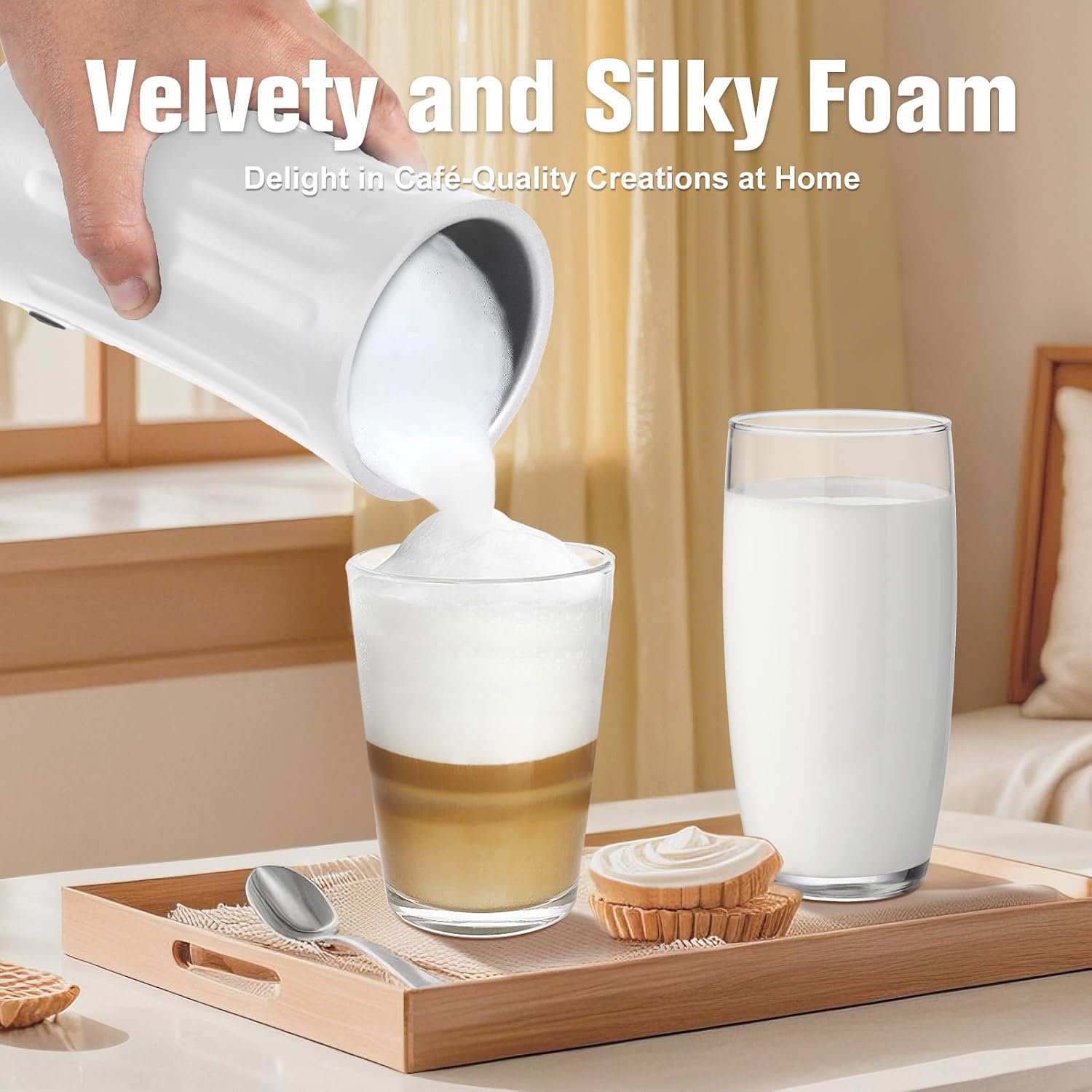 Milk Frother, 4-in-1 Milk Steamer and Frother, 8.1oz, White | Milk Warm and Cold Foam Maker, Auto Shut-Off Frother for Coffee, Latte, Cappuccino, Macchiato