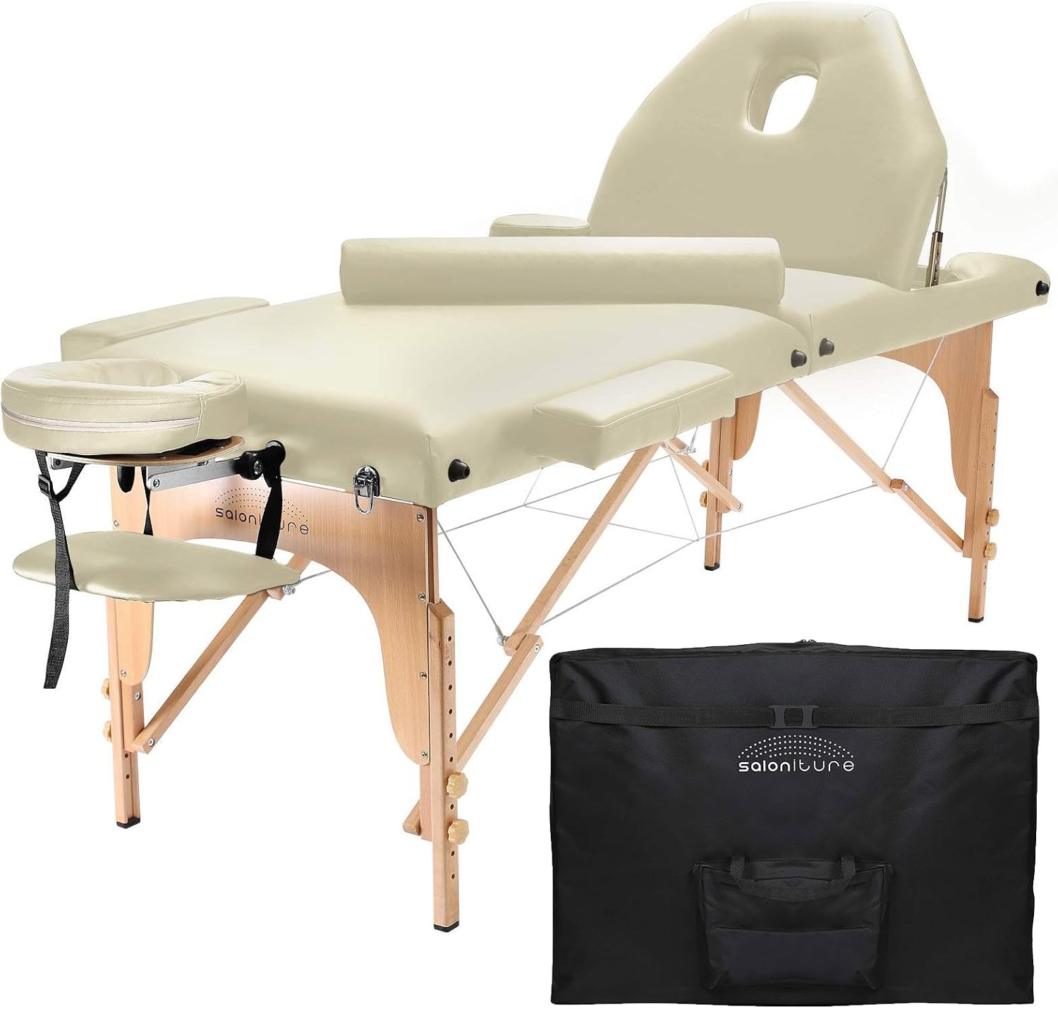 Saloniture Professional Portable Massage Table with Backrest - Black