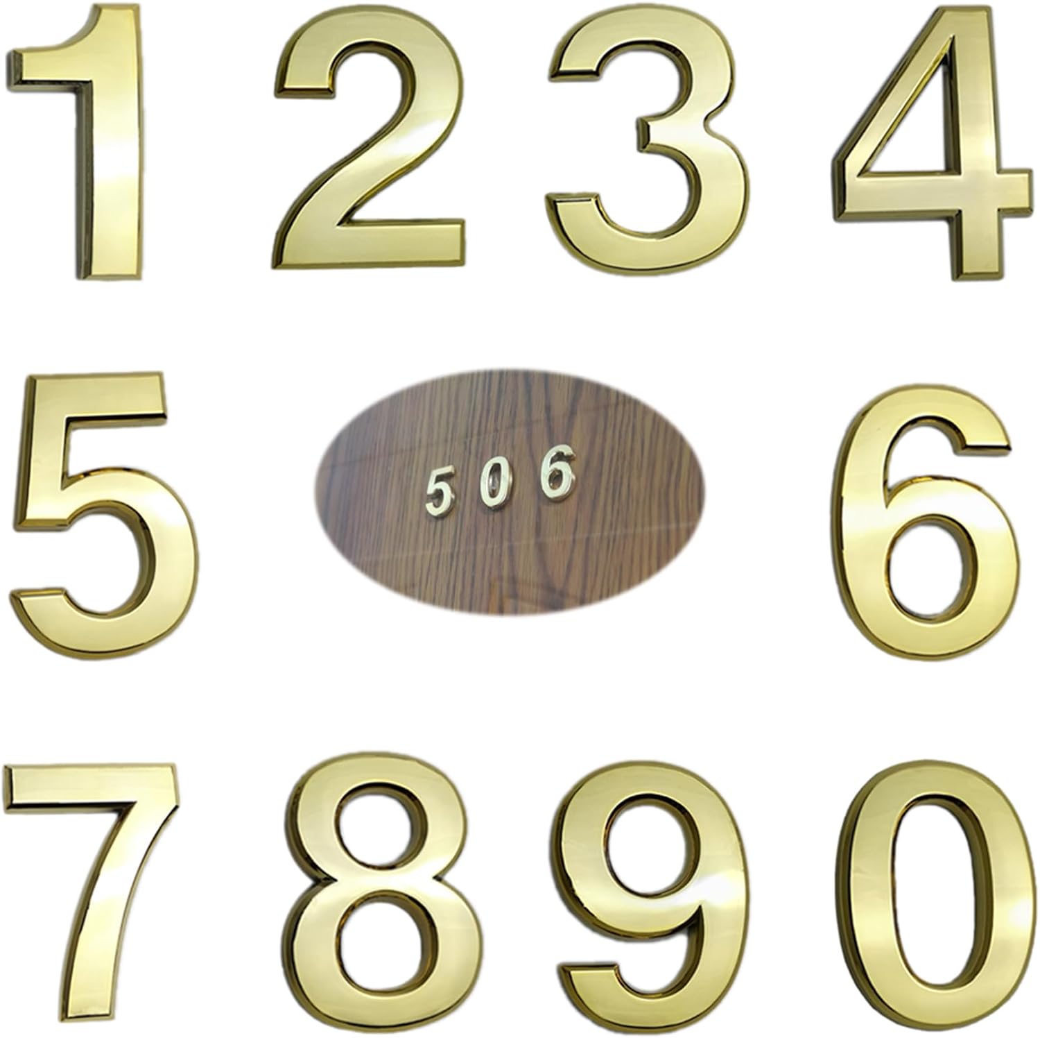 10 Pcs 3D Small Mailbox Numbers(0-9,Gold),1.4 Inch Self Adhesive House Numbers Sticker