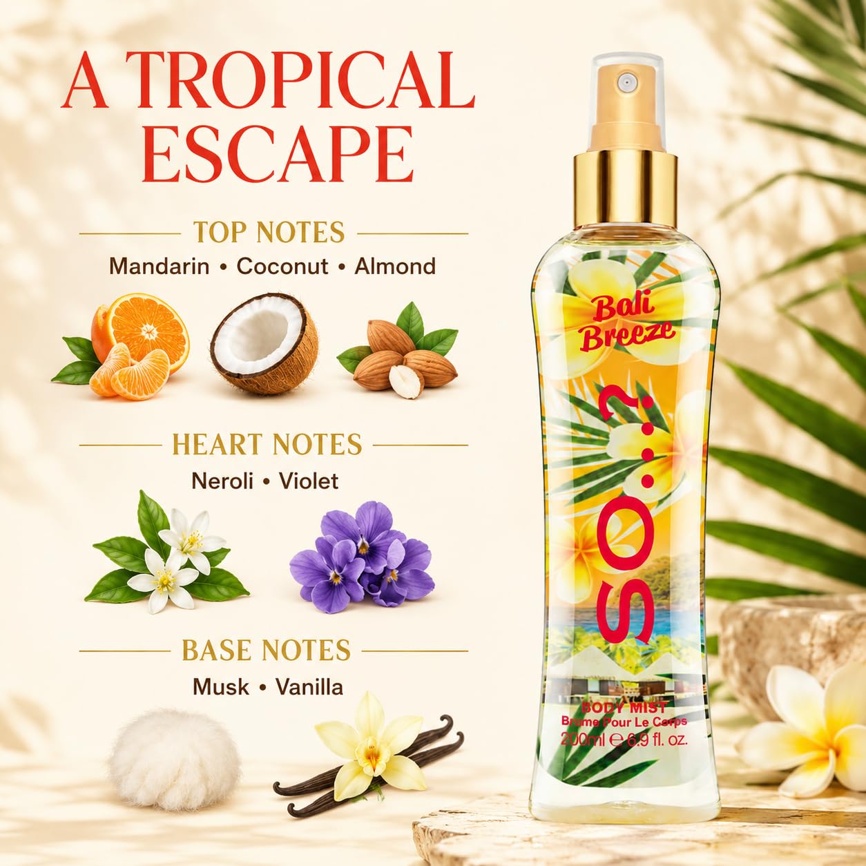 So…? Bali Breeze Body Mist - Perfume for Women with Tropical Aroma - Body Spray for Women with Coconut, Almond and Vanilla Notes - 6.9 oz