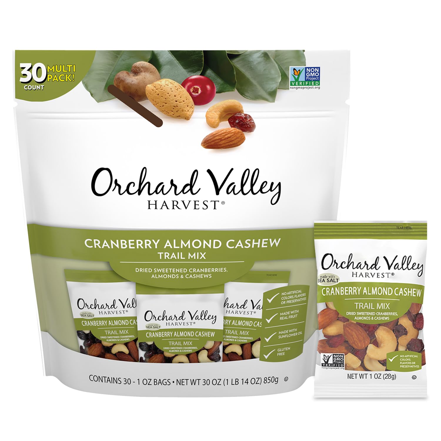 Orchard Valley Harvest Choc Nut Mix Multipack, 1 oz, Pack of 8 | Dark Chocolate Raisins, Almonds & Peanuts, Gluten Free, Stand Up Bag, Non-GMO, 4g Plant Protein, On-The-Go Snack