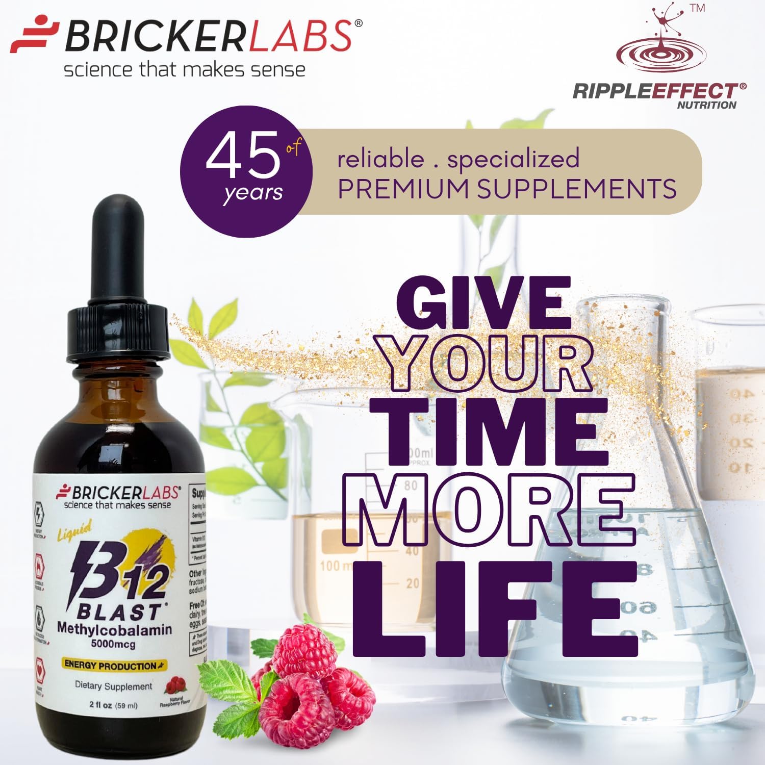 Bricker Labs B12 Blast Methylcobalamin 1000mcg, Great Tasting Sublingual Liquid Energy Vitamins -Vegan B12 Vitamins, Sustained Energy and Cellular Energy Supplement - 59-Day Servings