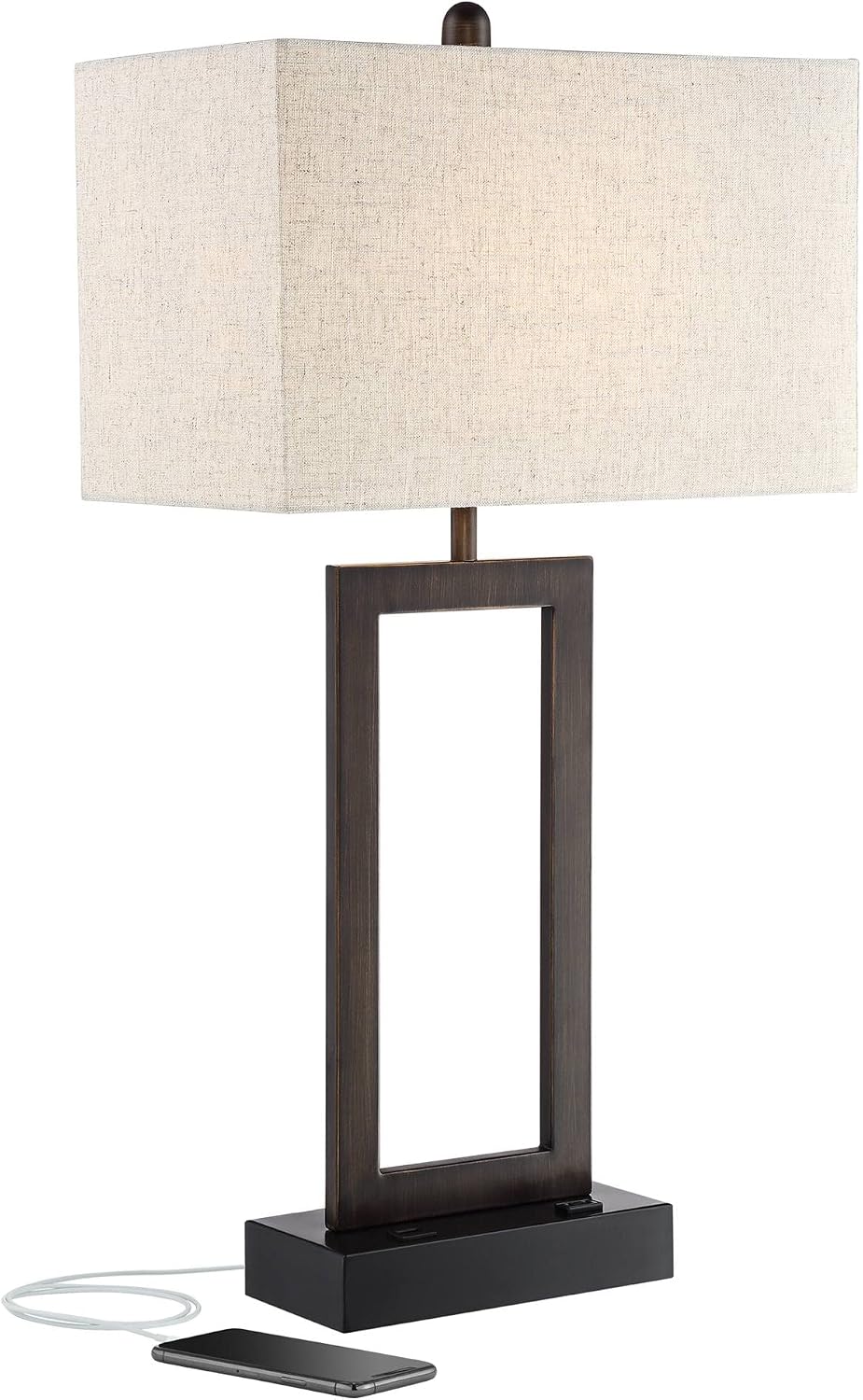 Todd 30" Large Table Lamp USB Brushed Nickel AC Power Outlet Modern | Hotel Charging Ports Living Room Bedroom House Bedside Nightstand Home Office Family Rectangle White Shade