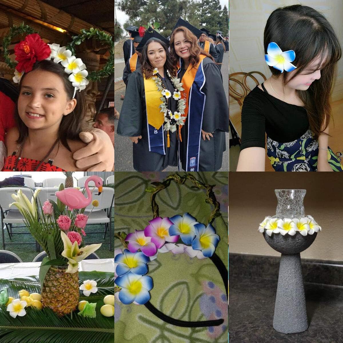 Pursuestar 100Pcs White Foam Hawaiian Frangipani Artificial Plumeria Flower Petals Cap Hair Hat Wreath Floral DIY Home Wedding Decoration 5cm