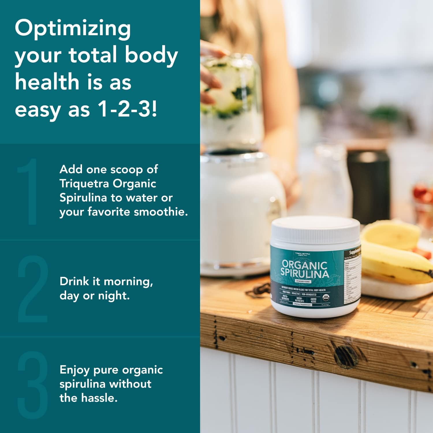 Organic Spirulina Powder – Made with Parry® Spirulina, Known for Superior Purity and Nutrient Density – Vegan Farming – Non-Irradiated – Blue-Green Algae Superfood Supplement – 75 Servings – 8 oz