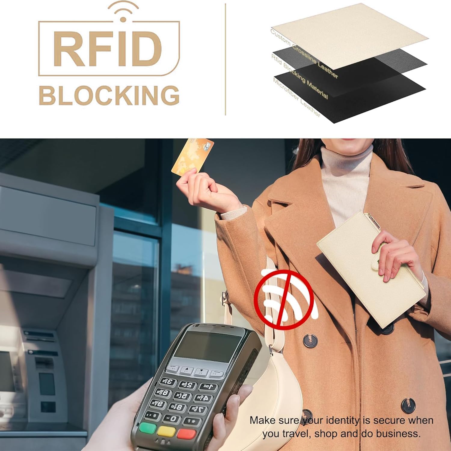 Travelambo RFID Wallet Women Large Size Bifold Multi Card Wallet Case with Zipper Pocke Credit Card Holder for Women