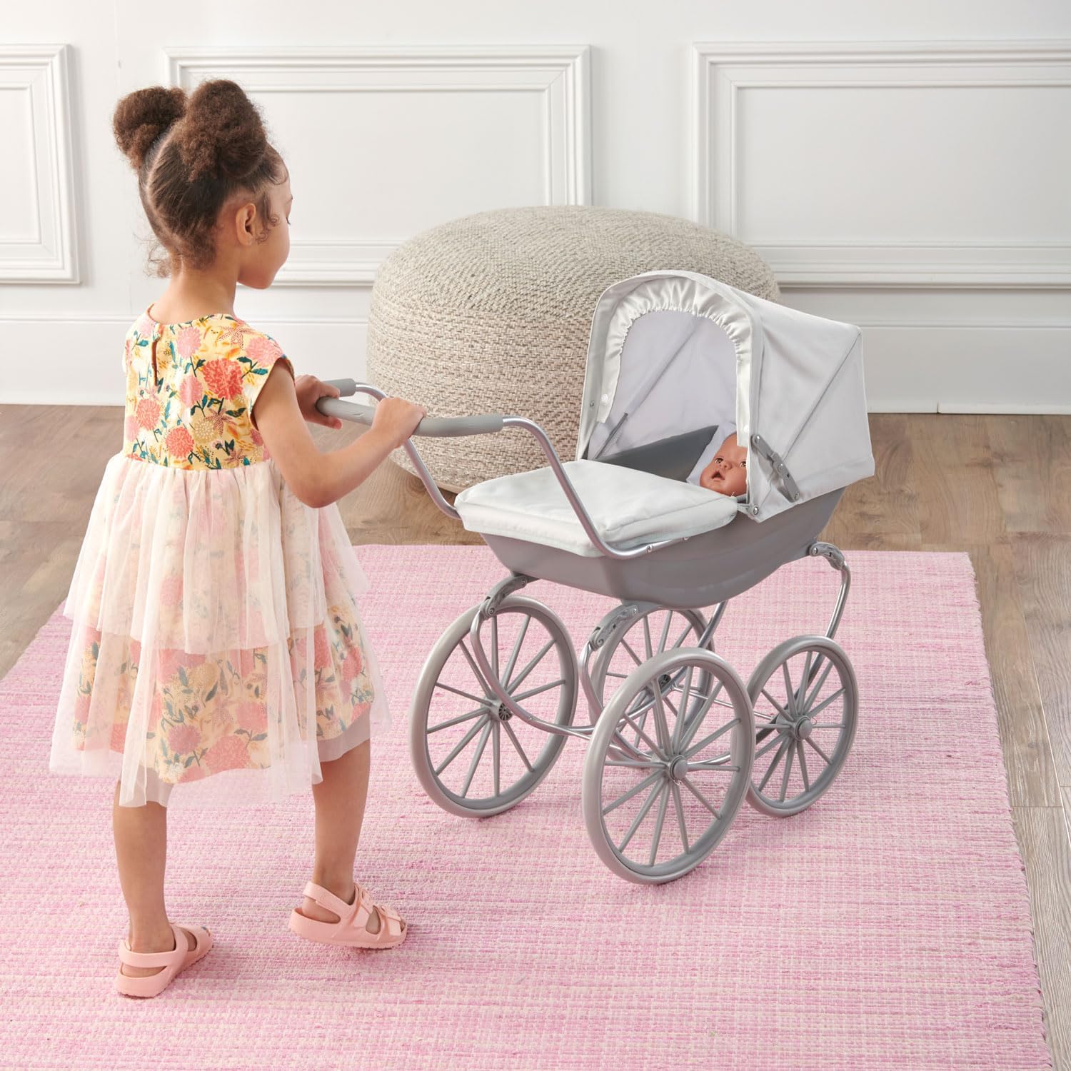 Badger Basket London Doll Pram Stroller with Canopy & Sturdy Handle - Gray | Fits 18-20" dolls, adjustable canopy, sturdy handle