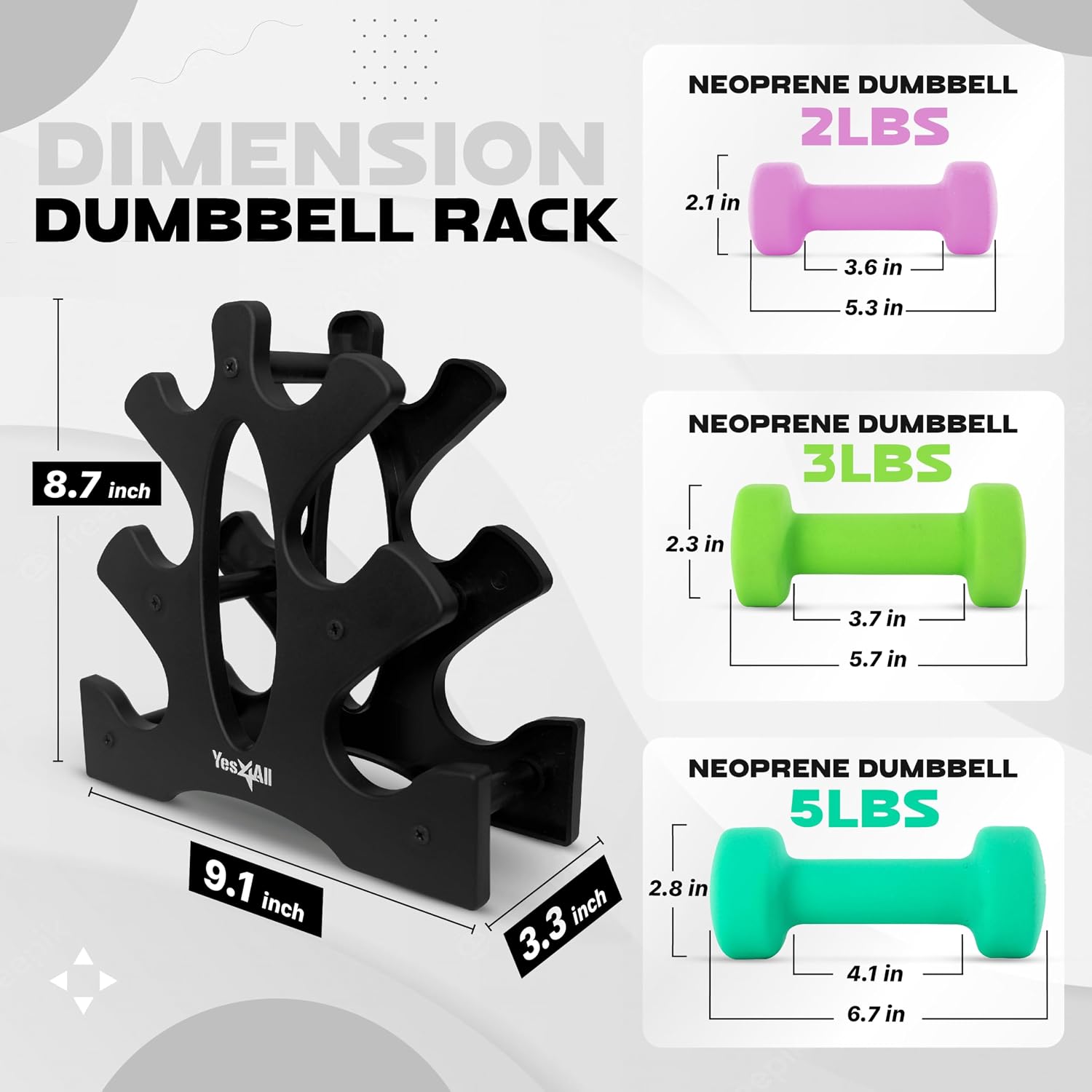 Yes4All Neoprene Coated Dumbbell Hand Weight Sets of 2 - Multiple Weight Options with 15 Colors, Anti-roll, Anti-Slip, Hexagon Shape