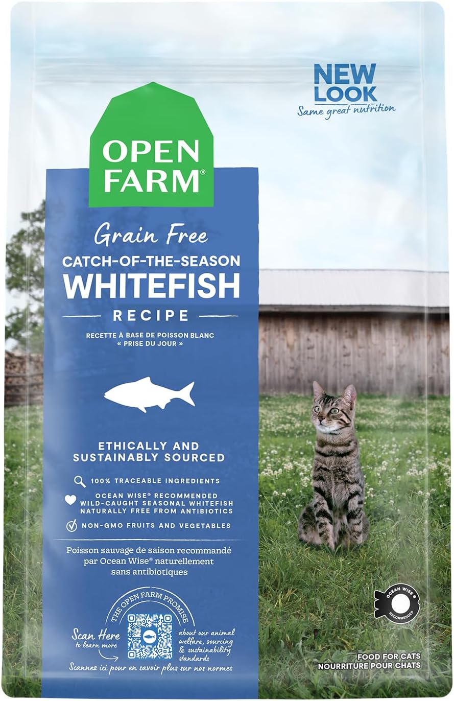 Open Farm, Grain Free Dry Cat Food, High-Protein Kibble for a Complete & Balanced Diet, Non-GMO Fruits & Vegetables, Prebiotic Fibers to Support Digestion, Catch-of-The Season Whitefish, 4lb Bag | All Life Stages, High Protein, Prebiotic Fibers, 100% Tra…