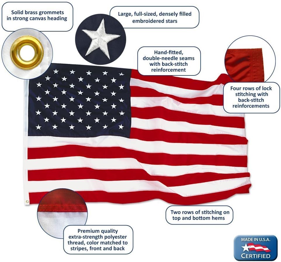 American Flag 5x8 ft. Nylon SolarGuard Nyl-Glo by Annin Flagmakers, 100% Made in USA with Sewn Stripes SLzjKm