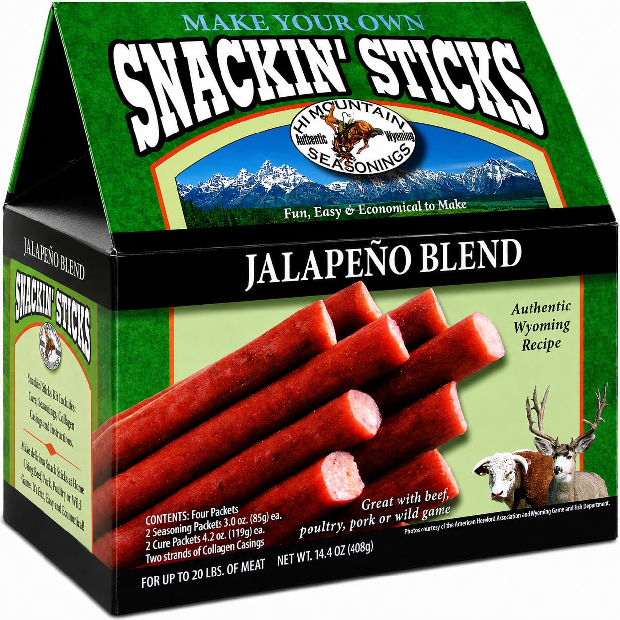 Hi Mountain Snack Stick Seasoning Kit | ORIGINAL | Makes 20 lbs | Complete Snack Stick Kit, Seasoning, Cure, Casings, & Directions Included, For Beef, Deer, Elk, Venison & Wild Game Meat
