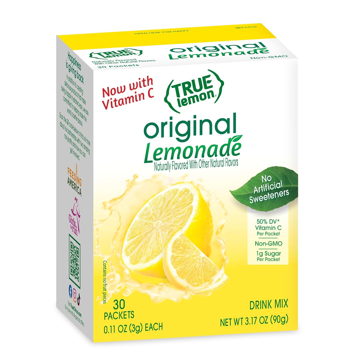 TRUE LEMON Original Lemonade Drink Mix (30 Packets) | Made from Real Lemon | No Preservatives, No Artificial Sweeteners