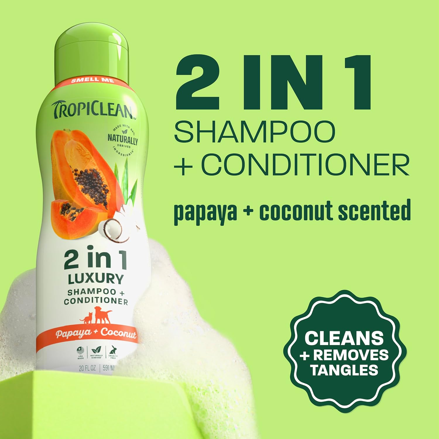 TropiClean Deodorizing Dog Shampoo for Smelly Pets, Long Lasting Odor Control, Puppy Safe, Made in the USA, Berry Scent, Cat Friendly, 20oz.