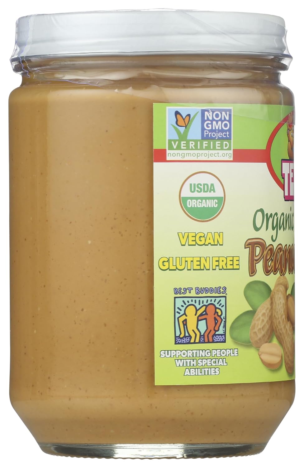 Teddie All Natural Peanut Butter, Smooth Organic, Gluten Free & Vegan, 16 Ounce Glass (Smooth - Organic, Pack of 1)