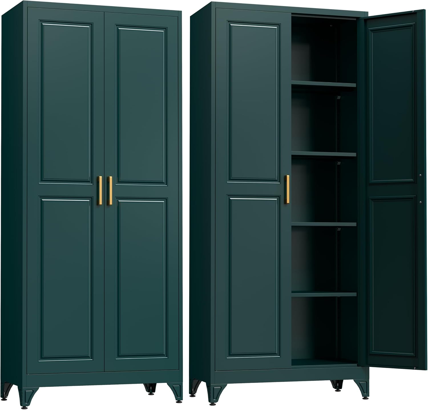 Steeloong 71"Metal Pantry Storage Cabinet with Doors & 4 Adjustable Shelves | Kitchen Pantry Cabinet,White Kitchen Cabinet with 2 Gold Handles,Tall Cabinet for Livingroom,Pantry, Bathroom,Kitchen