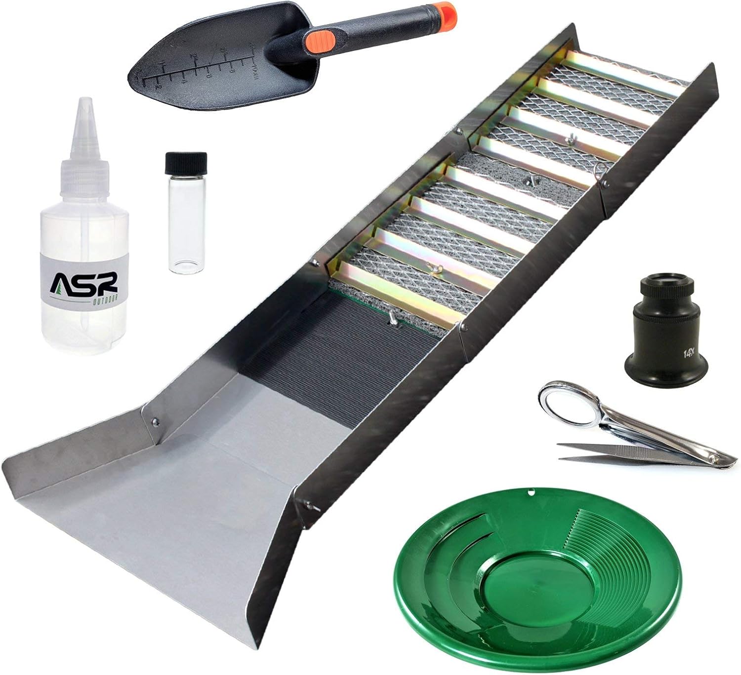 ASR Outdoor 7pc Beginner Gold Panning Sluice Box Kit for Adults Starting to Pan for Gold