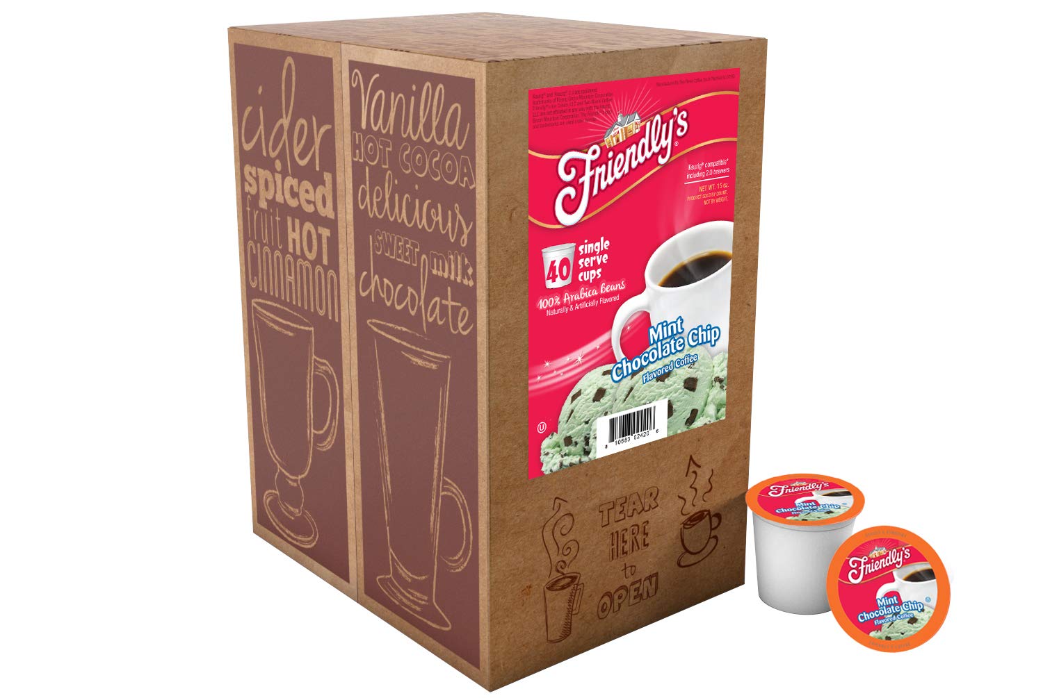 Friendly's Chocolate Mint Ice Cream Flavored Coffee Pods for Keurig K Cup Brewers, Mint Chocolate Chip, 40 Count (Pack of 1)