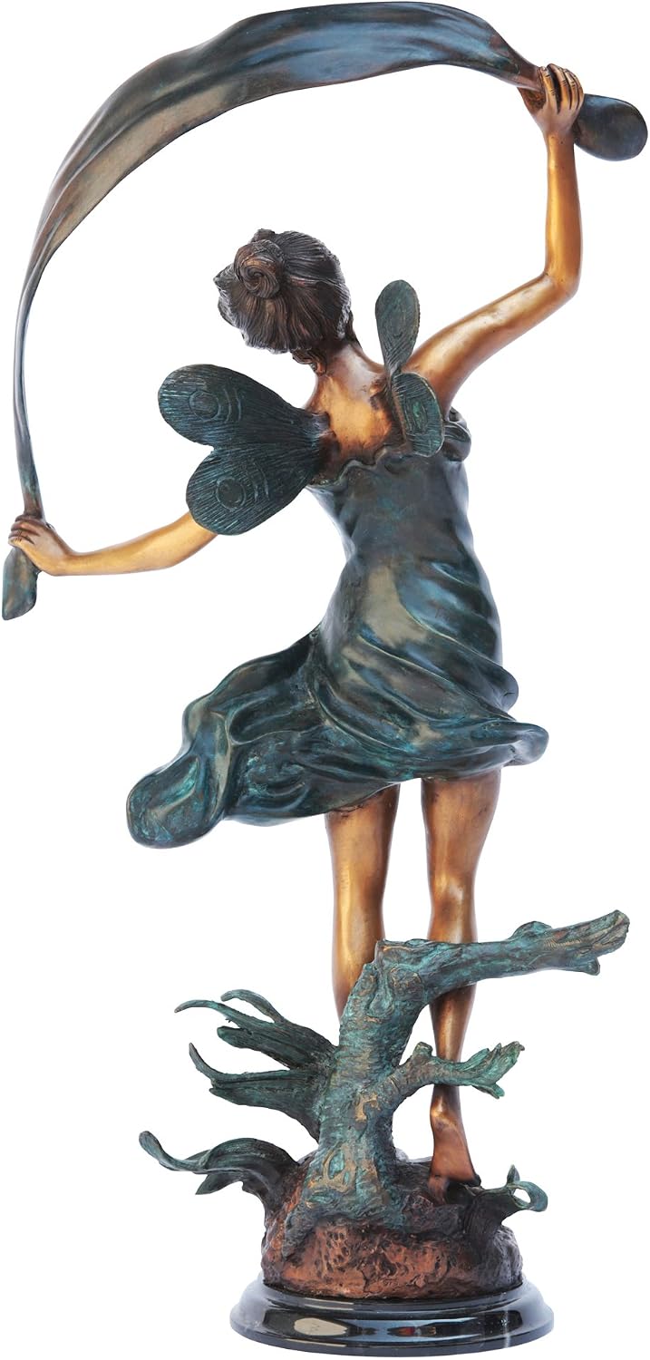 Design Toscano KY71004 Fiona The Flower Fairy Garden Statue, 17 Inch, Antique Stone