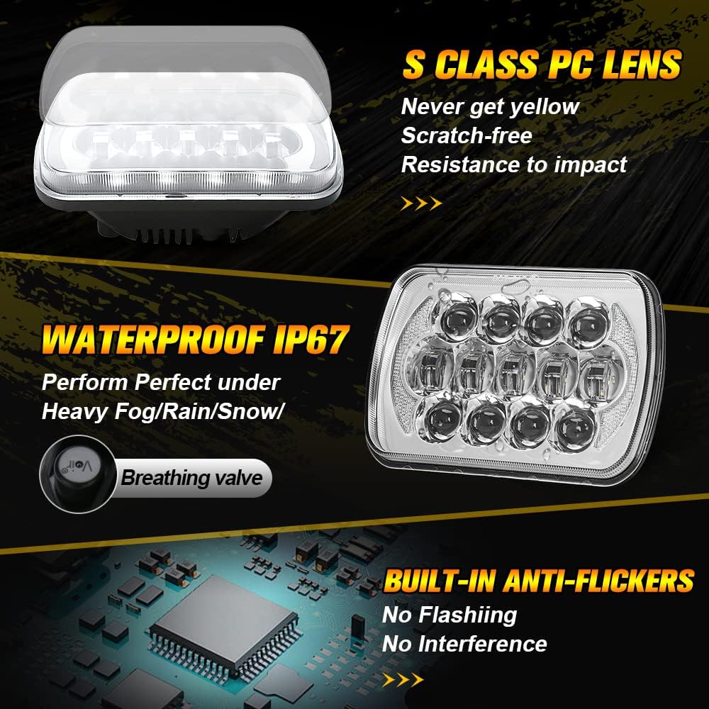 SPL DOT Approved 105W Brightest Black 5x7 7x6 Projector Led Headlights Anti-glare Hi/Low Sealed Beam H6054 H5054 with DRL Compatible with Jeep Wrangler YJ Cherokee XJ Ford Chevy GMC Toyota etc