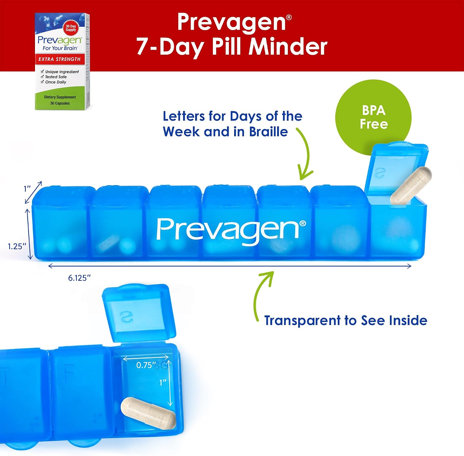 Prevagen Extra Strength with 7-Day Pill Minder, 60 Capsules, 1-Pack | For Your Brain, 2 Month Supply, 20mg Apoaequorin, 50mcg Vitamin D3