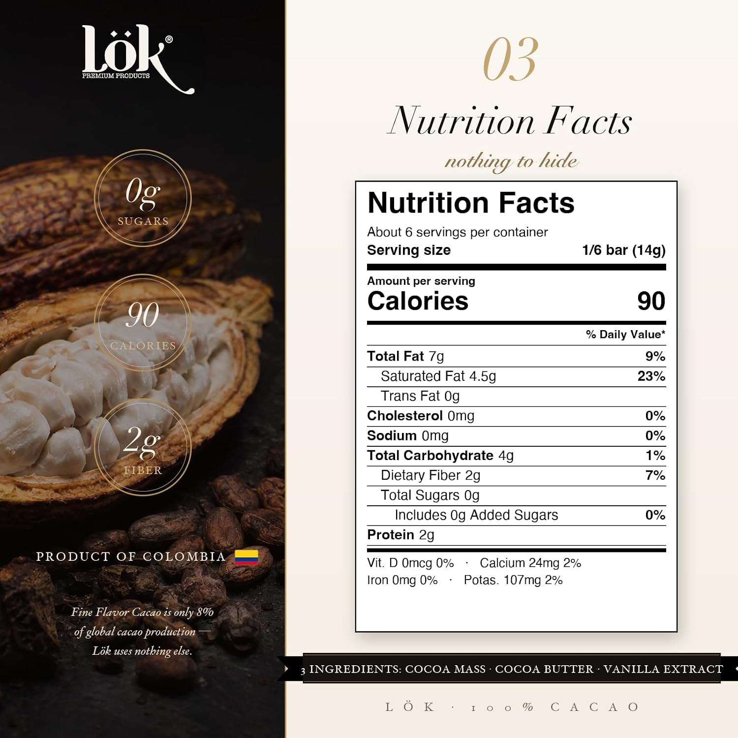 Lök Foods Dark Chocolate Bar 100% Cacao | Fair Trade, Kosher, Gluten Free, Vegan, Bean-to-Bar, Sugar-Free, No Sugar Alcohol, No Artificial Sweetener