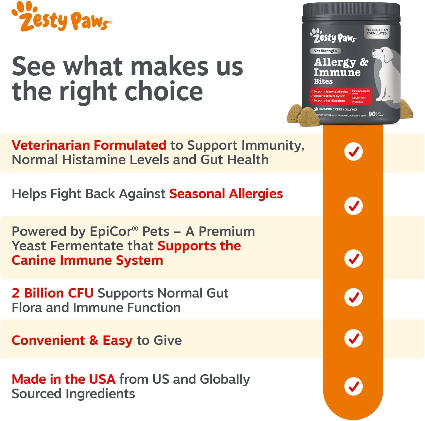 Zesty Paws Allergy Immune Bites - Dog Allergy Chews, Dog Probiotics for Itchy Skin and Ears, Lamb, 90ct