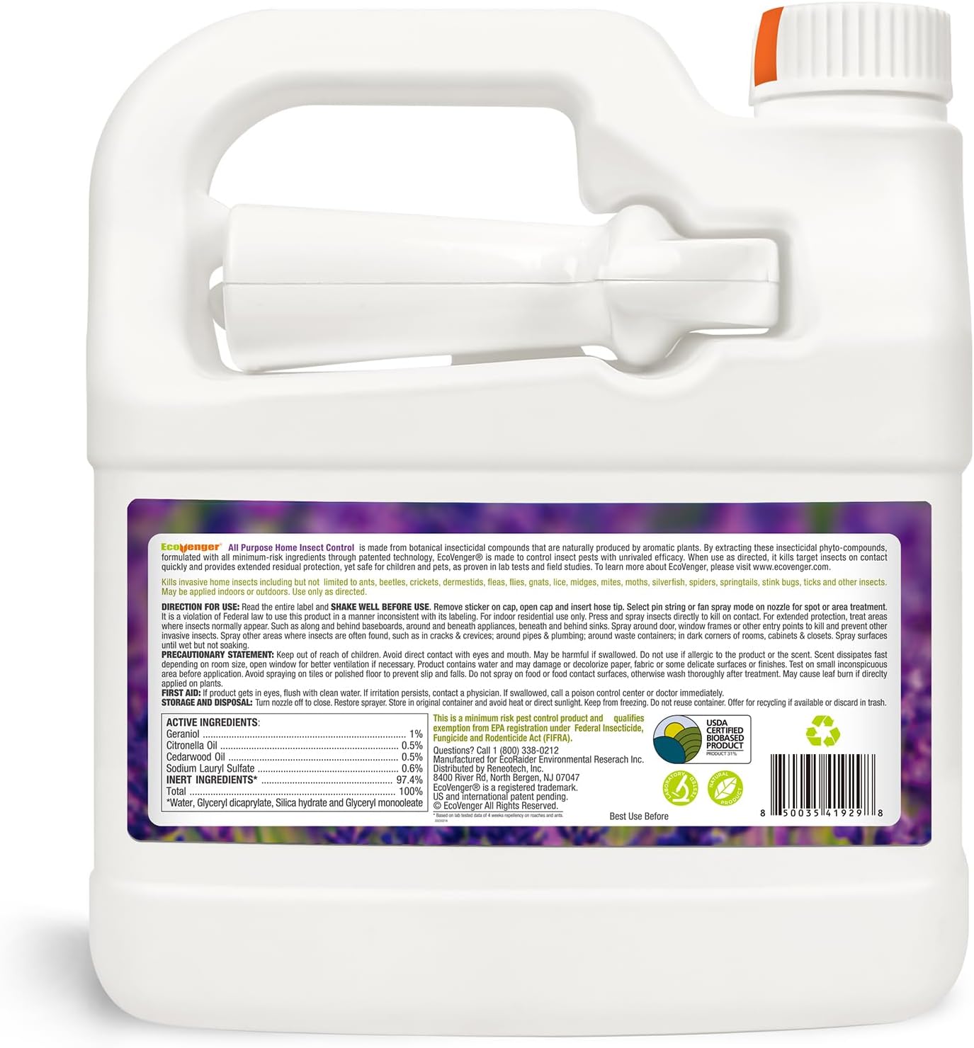 EcoVenger by EcoRaider All Purpose Insect Control 16 oz, Fleas, Fruit Flies, Gnats, Moths, Roaches, Spiders, Fast Kill, Lasting Prevention, Kill Eggs, Plant Extract Based & Non-Toxic, Child & Pet Safe